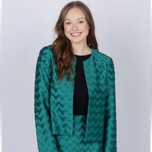 NWT Amanda Uprichard Woven Satin Teal Jacket Size M